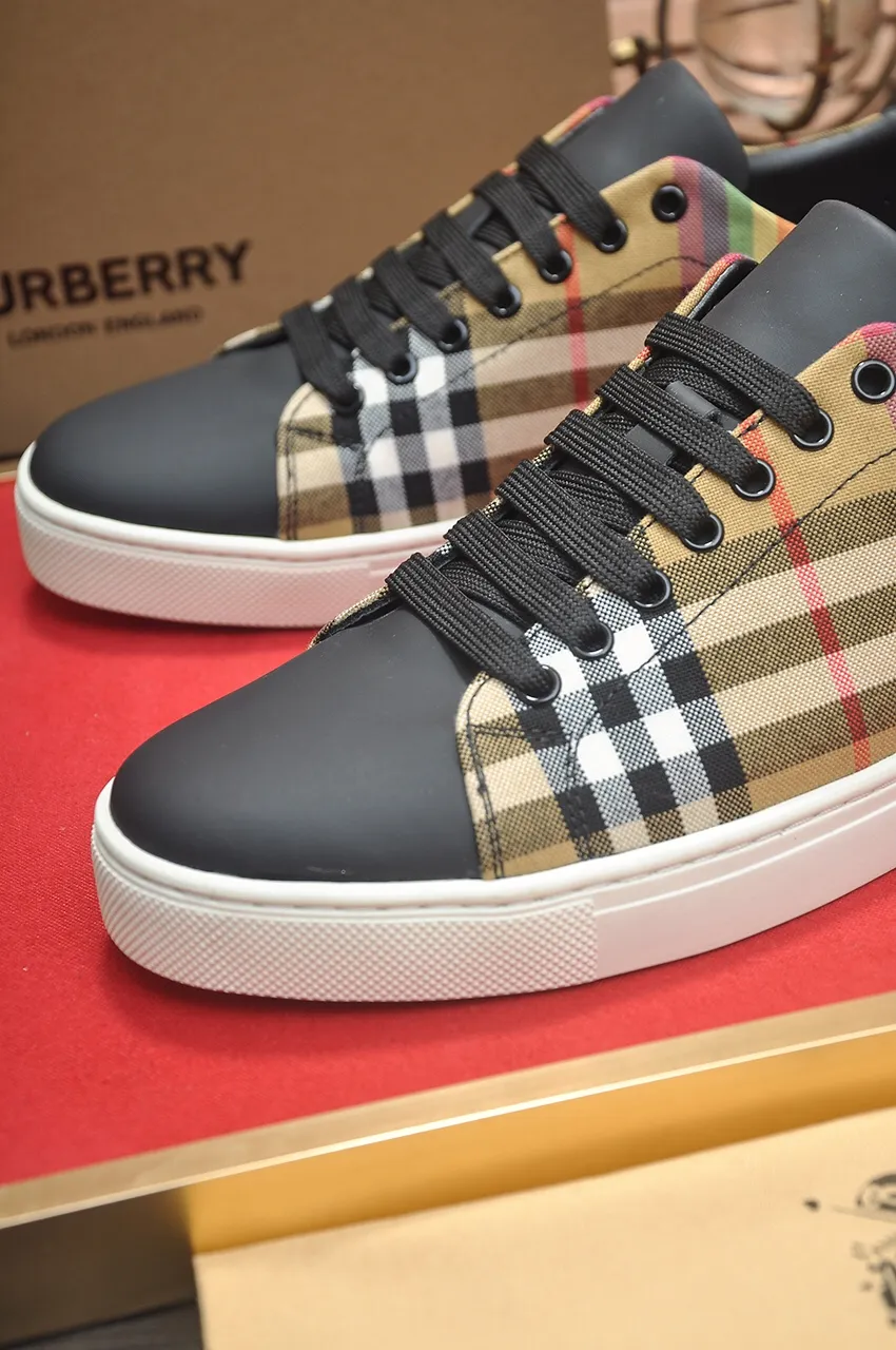 Men's shoes💰480💶[Burberry] (cowhide lining) classic low-top sneakers｜Imported cowhide with classic plaid fabric｜Cow leather lining｜Original outsole｜Fine workmanship and comfortable to wear Size: 38-44 (customized at 45)